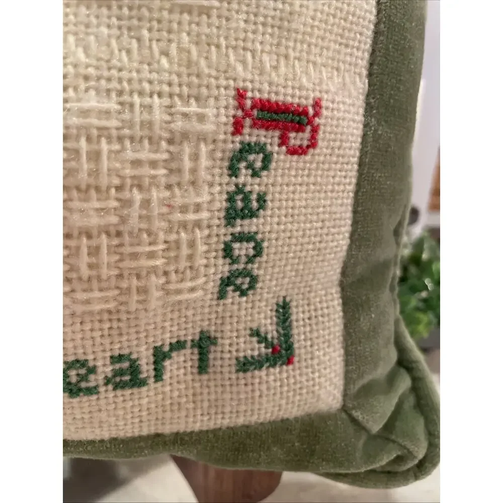 Vtg 1981 handmade Needlepoint Christmas “Gifts Of The Heart” Throw Pillow 14x14